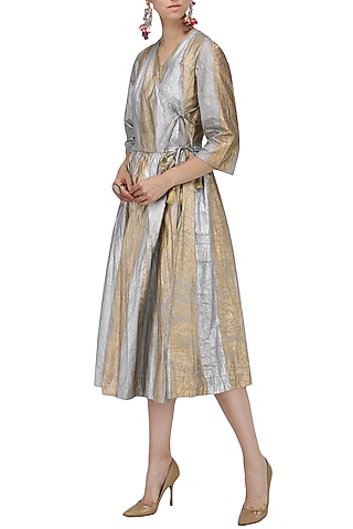 Gold and Silver Hand Painted Wrap Dress by Ka-Sha