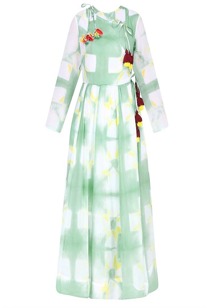 Mint Green Clamp Dyed Crossover Style Dress by Ka-Sha