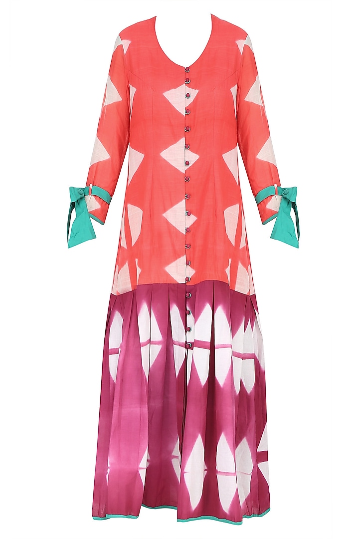 Pink and Orange Clamp Dyed Pleated Calf Length Dress by Ka-Sha
