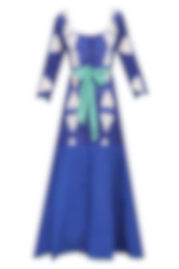 Blue Clamp Dyed Calf Length Dress by Ka-Sha