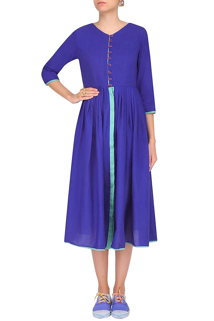 Ink blue bow ties fit and flared preeth dress available only at Pernia's Pop Up Shop.