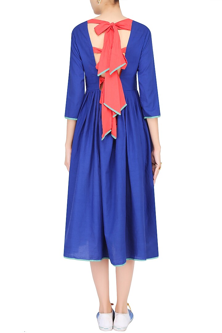 Ink blue bow ties fit and flared preeth dress available only at Pernia's Pop Up Shop.