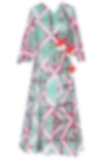 Sea Green Clamp Dyed Crossover Style Calf Length Dress by Ka-Sha
