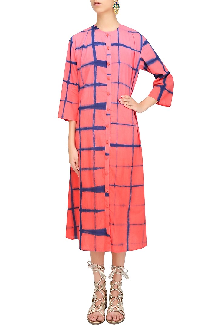 Pink orange ombre and clamp dyed shirt dress available only at Pernia's Pop Up Shop.