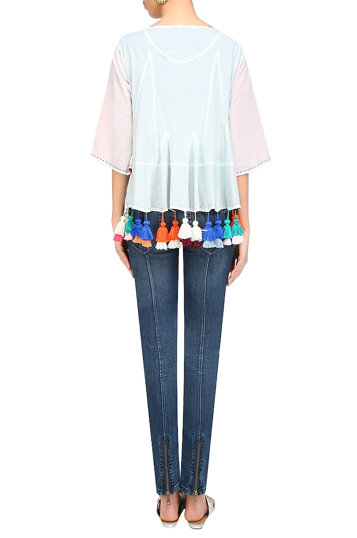 Mint kedio reversible flared jacket with multicolor tassel hangings available only at Pernia's Pop Up Shop.