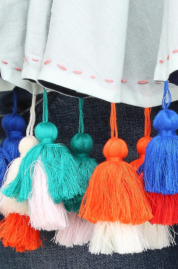 Mint kedio reversible flared jacket with multicolor tassel hangings available only at Pernia's Pop Up Shop.