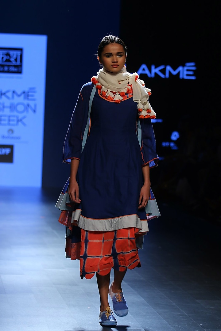 Ink blue reversible malkha asymmetric dress by Ka-Sha