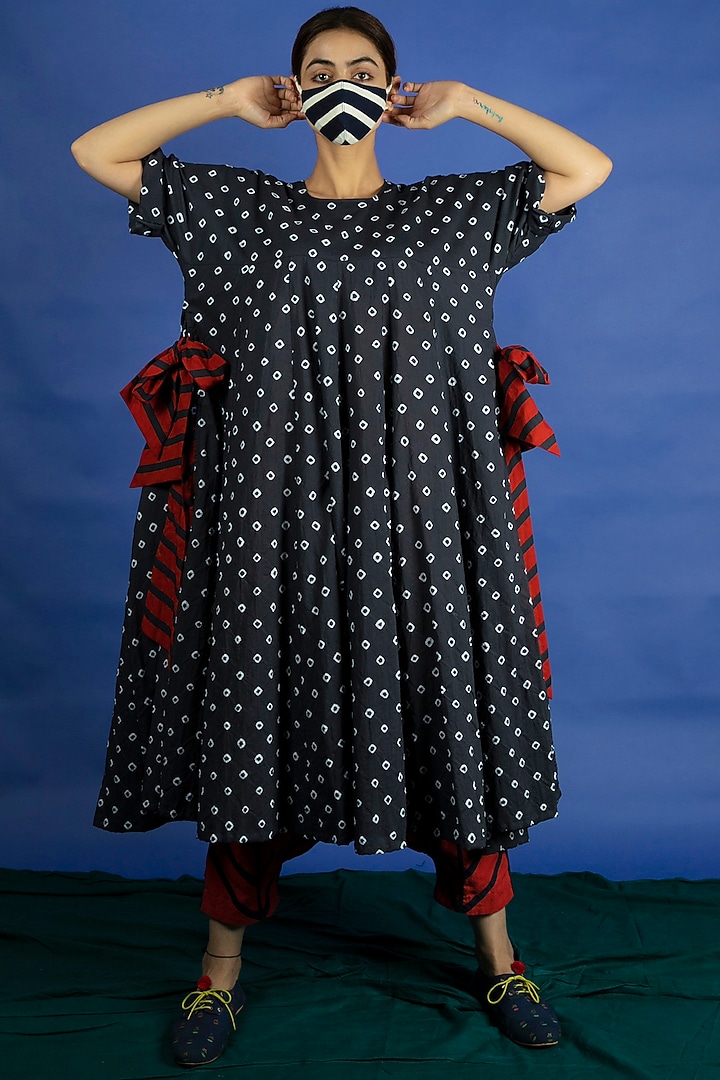 Navy Blue Resist Dyeing Dress With Pants by Ka-Sha at Pernia's Pop Up Shop