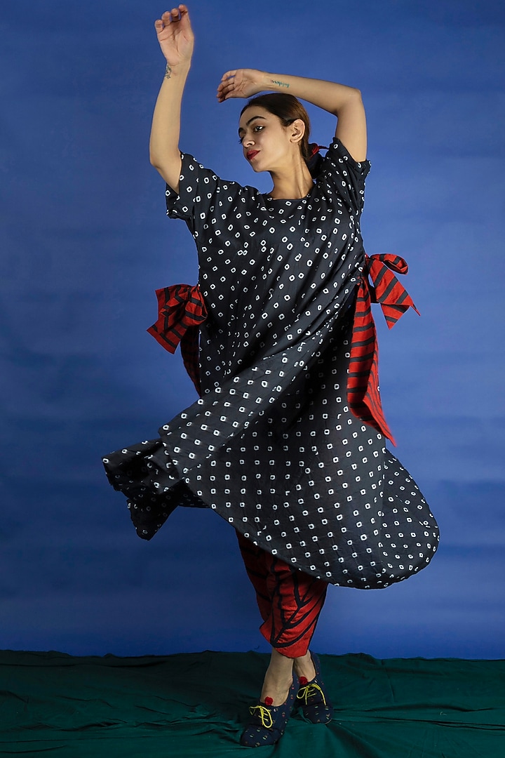 Navy Blue Resist Dyeing Dress With Pants by Ka-Sha at Pernia's Pop Up Shop