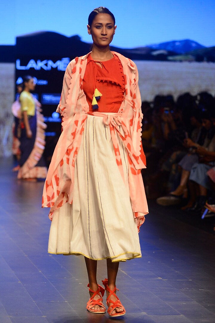 Off white fagotting panelled skirt available only at Pernia's Pop Up Shop.