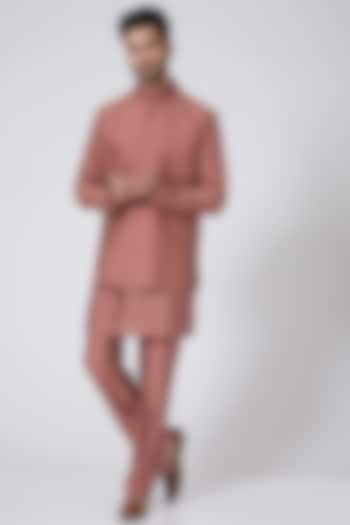 Salmon Pink Kurta Set With Bundi Jacket by Kunal Anil Tanna at Pernia's Pop Up Shop
