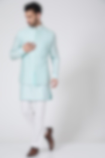 Light Blue Kurta Set With Bundi Jacket by Kunal Anil Tanna