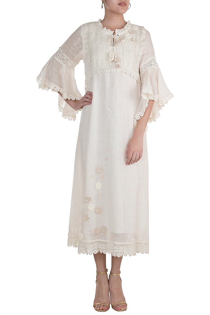 Off White Fit & Flare Lace Summer Dress by Kaveri at Pernia's Pop Up Shop