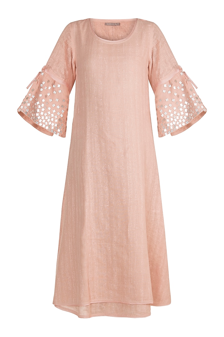 Dusty Rose Embroidered Dress With Subtle Print by Kaveri