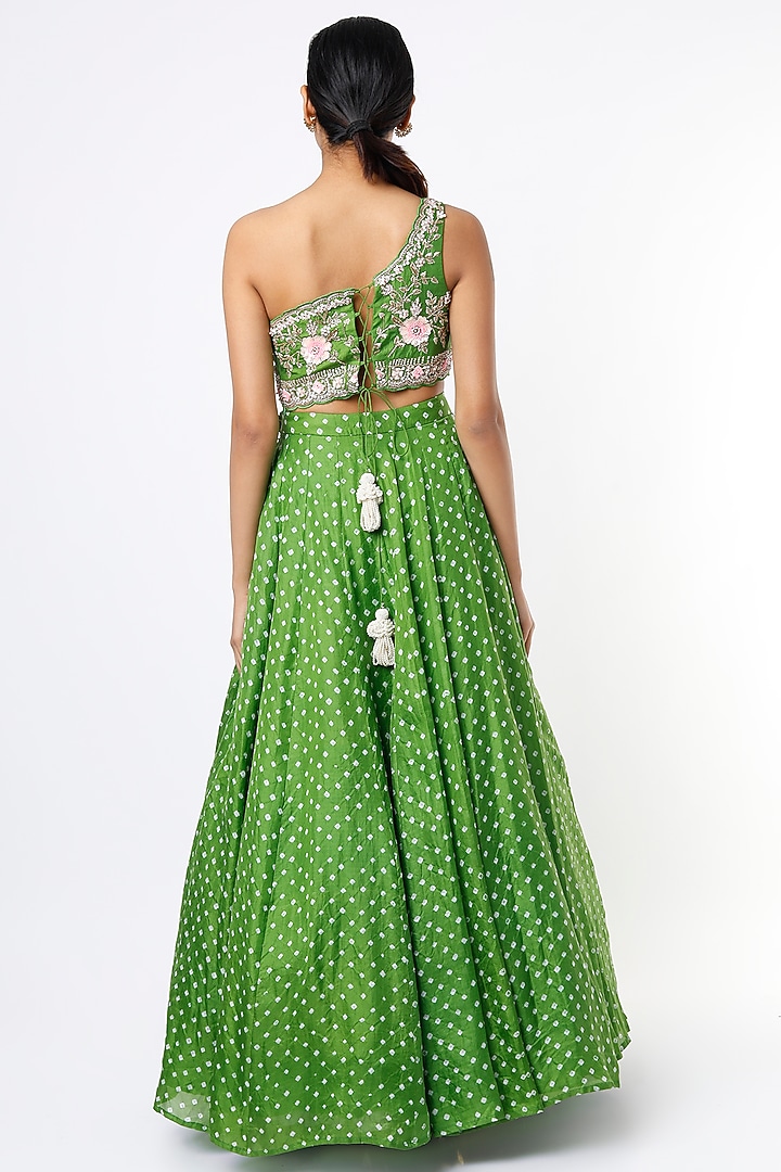 Grass Green Printed & Embroidered Wedding Lehenga Set by Kaynaat by Aanchal Sawhney at Pernia's Pop Up Shop