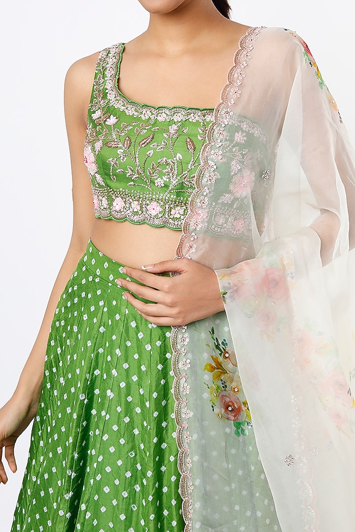 Grass Green Printed & Embroidered Wedding Lehenga Set by Kaynaat by Aanchal Sawhney at Pernia's Pop Up Shop