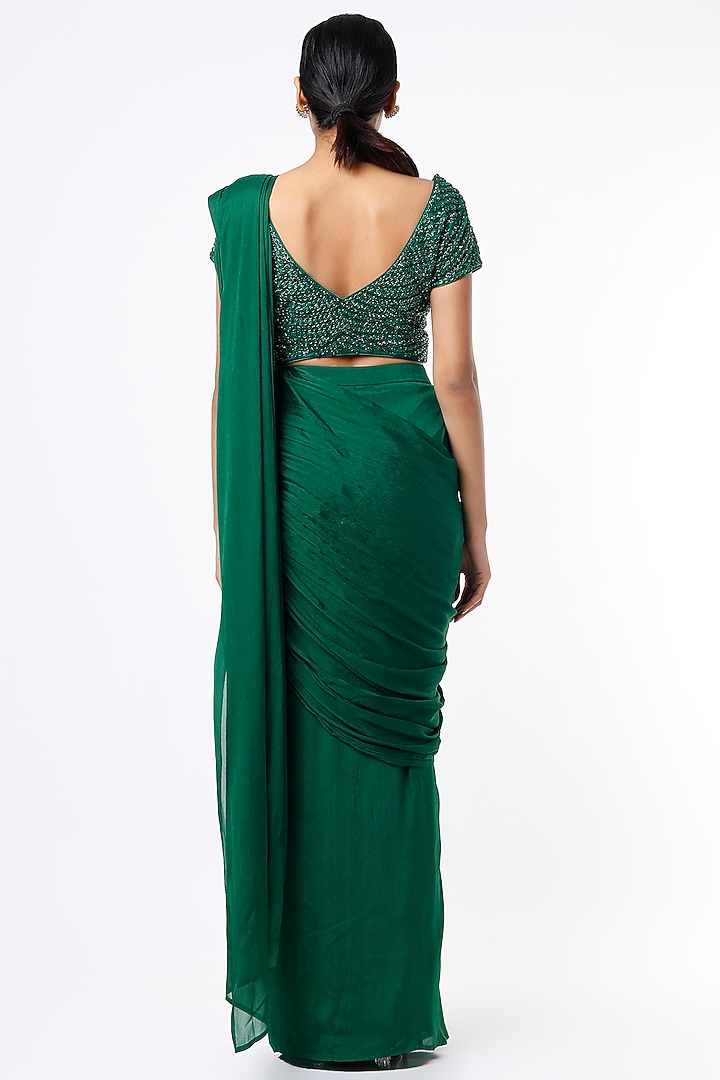 Bottle Green Embroidered Draped Wedding Saree Set by Kaynaat by Aanchal Sawhney at Pernia's Pop Up Shop
