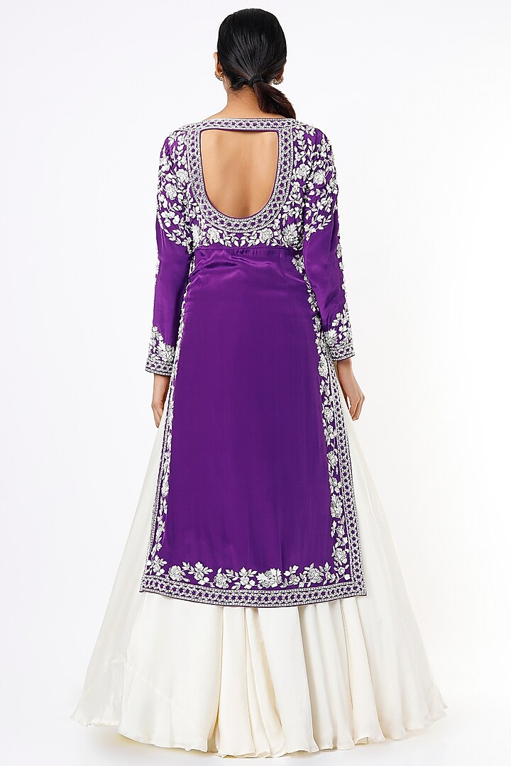 Purple & White Embroidered Jacket Wedding Lehenga Set by Kaynaat by Aanchal Sawhney at Pernia's Pop Up Shop