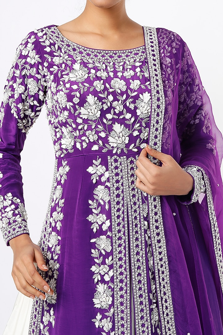 Purple & White Embroidered Jacket Wedding Lehenga Set by Kaynaat by Aanchal Sawhney at Pernia's Pop Up Shop