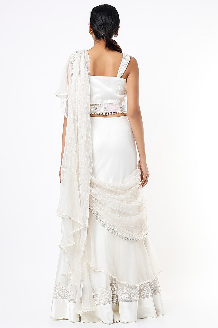 Ivory Organza Organza Wedding Lehenga Saree Set by Kaynaat by Aanchal Sawhney at Pernia's Pop Up Shop