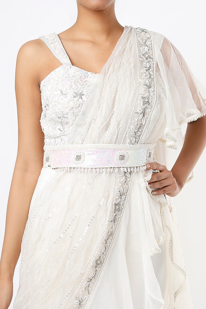 Ivory Organza Organza Wedding Lehenga Saree Set by Kaynaat by Aanchal Sawhney at Pernia's Pop Up Shop
