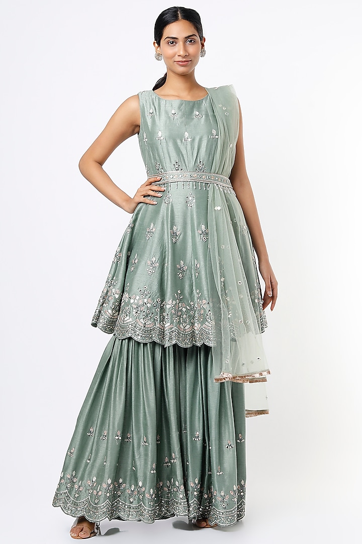 Mint Embroidered Sharara Set by Kaynaat by Aanchal Sawhney