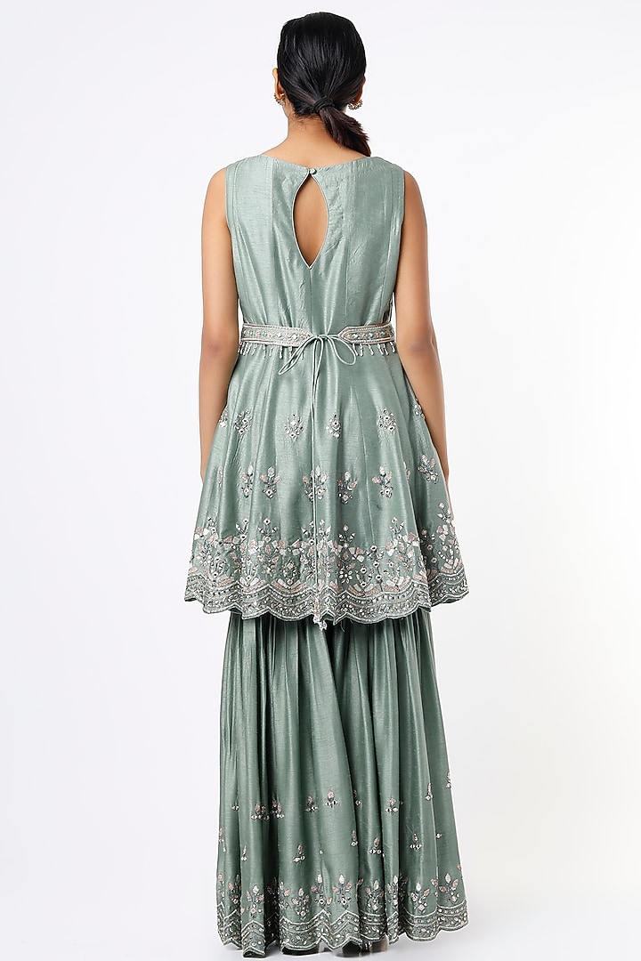Mint Embroidered Wedding Sharara Set by Kaynaat by Aanchal Sawhney at Pernia's Pop Up Shop