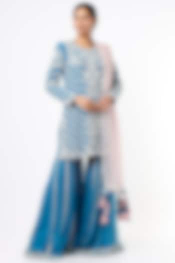 Cobalt Blue Embroidered Sharara Set by Kaynaat by Aanchal Sawhney