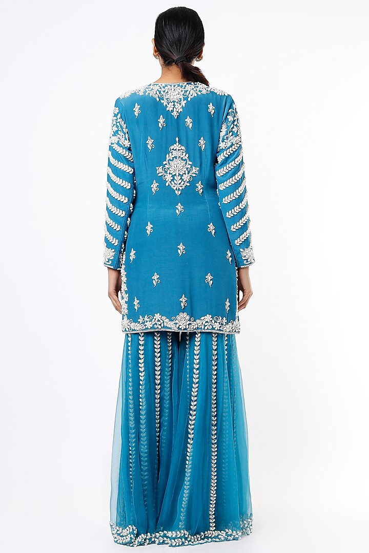 Cobalt Blue Embroidered Wedding Sharara Set by Kaynaat by Aanchal Sawhney at Pernia's Pop Up Shop