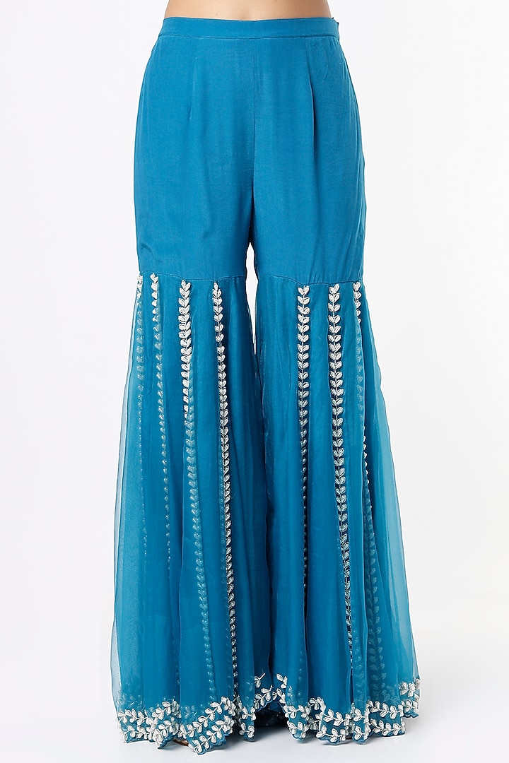 Cobalt Blue Embroidered Wedding Sharara Set by Kaynaat by Aanchal Sawhney at Pernia's Pop Up Shop