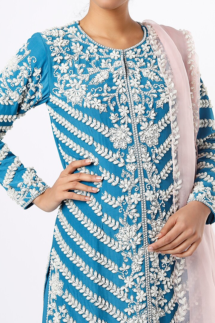 Cobalt Blue Embroidered Wedding Sharara Set by Kaynaat by Aanchal Sawhney at Pernia's Pop Up Shop