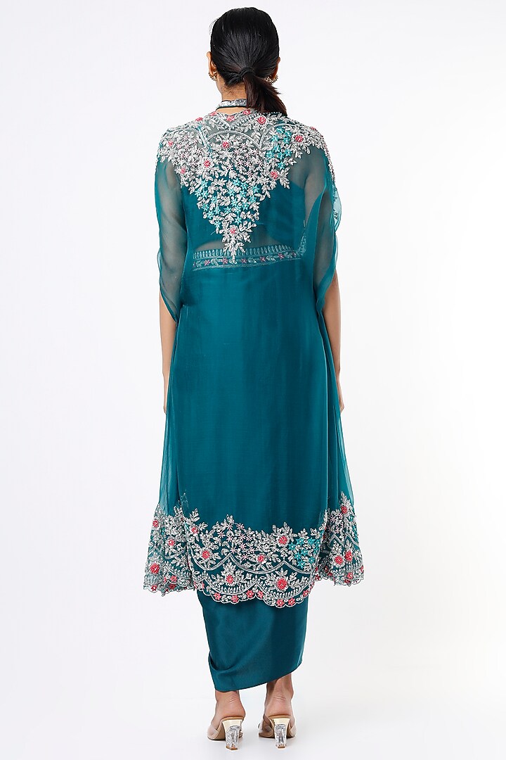 Cobalt Blue Embroidered Cape Set by Kaynaat by Aanchal Sawhney at Pernia's Pop Up Shop