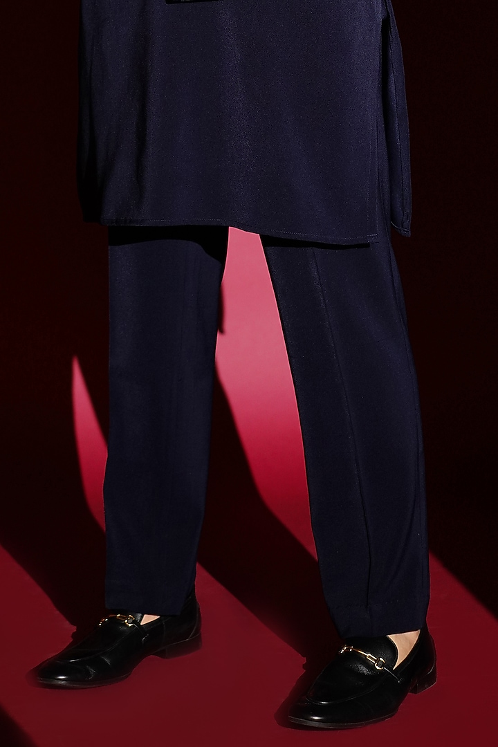 Navy Blue Thick Crepe Wedding Indowestern Set by KHUSHBOO CHUGH MEN at Pernia's Pop Up Shop