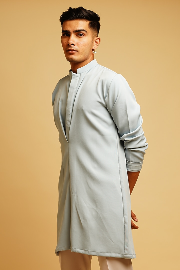 Dusky Powder Blue Crepe Kurta Set by KHUSHBOO CHUGH MEN at Pernia's Pop Up Shop