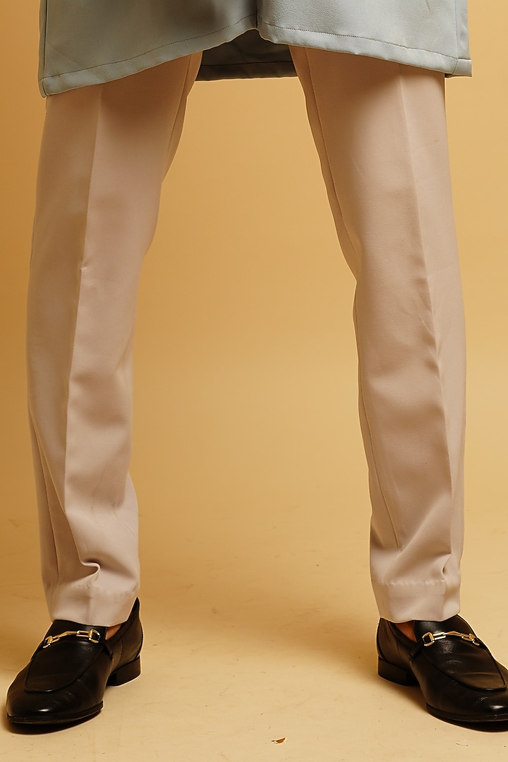 Dusky Powder Blue Crepe Kurta Set by KHUSHBOO CHUGH MEN at Pernia's Pop Up Shop