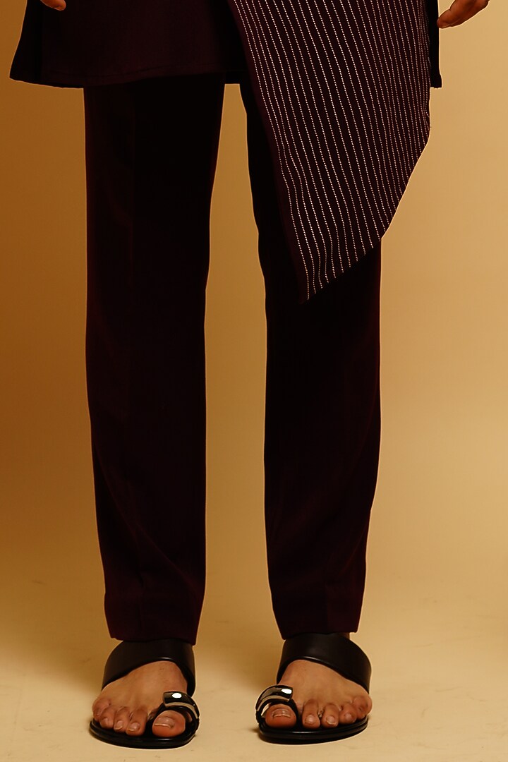 Wine Embroidered Kurta Set by KHUSHBOO CHUGH MEN at Pernia's Pop Up Shop