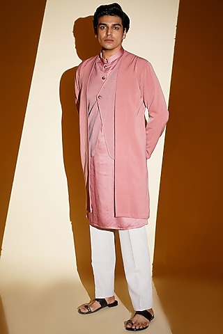 Salmon Crepe Indowestern Set by KHUSHBOO CHUGH MEN