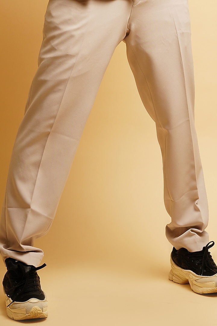 Chalk White Crepe Pant Set With Jacket by KHUSHBOO CHUGH MEN at Pernia's Pop Up Shop
