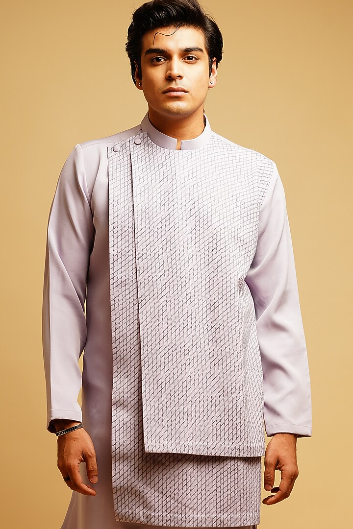 Lush Lavender Crepe Kurta Set by KHUSHBOO CHUGH MEN at Pernia's Pop Up Shop