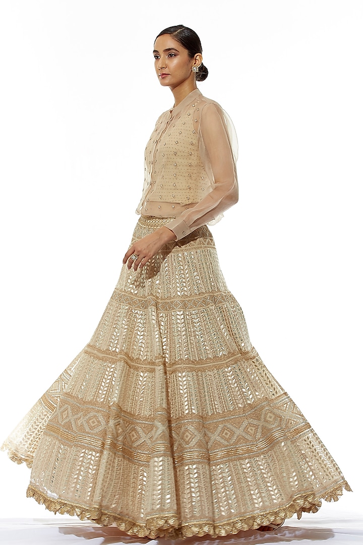 Beige Embroidered Skirt Set by Kavita Bhartia