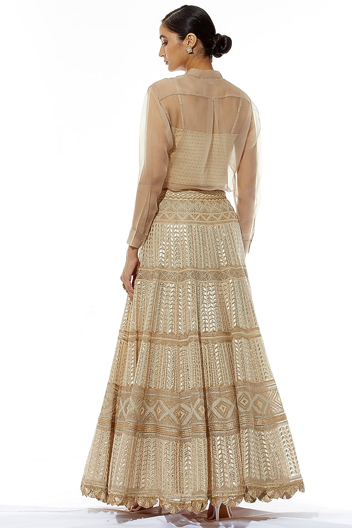 Beige Organza Boota Embroidered Skirt Set by Kavita Bhartia at Pernia's Pop Up Shop