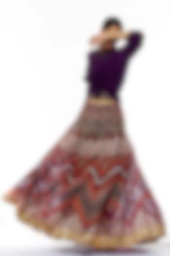 Purple & Multi Colored Embroidered Skirt Set by Kavita Bhartia