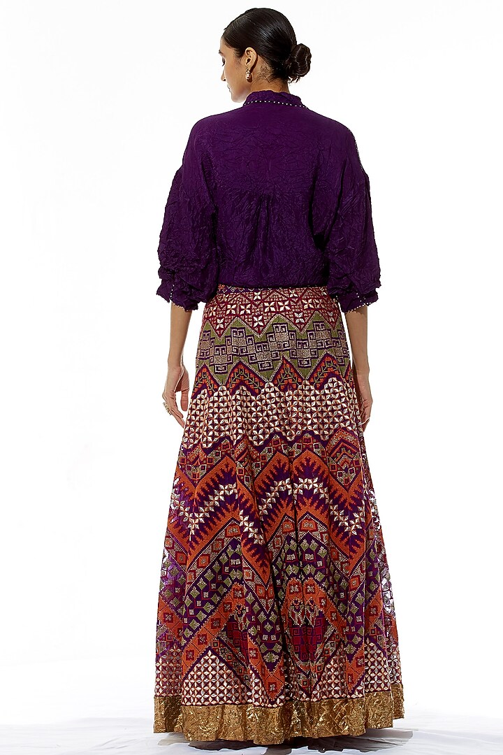 Multi-Colored Organza Gota Patti Embroidered Skirt Set by Kavita Bhartia at Pernia's Pop Up Shop