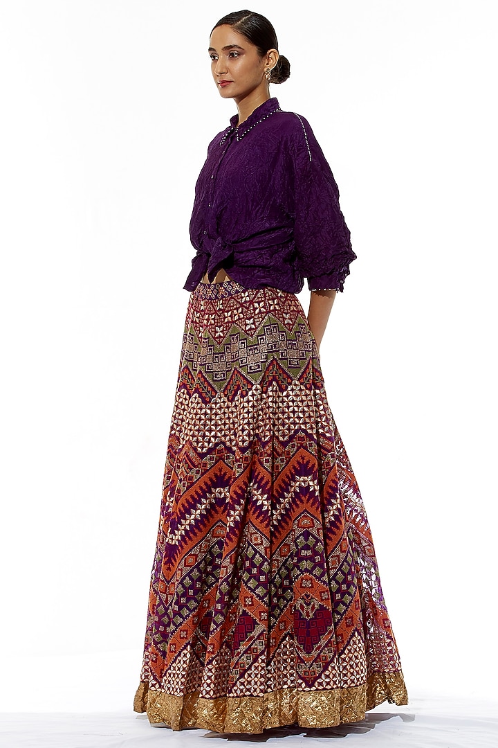 Multi-Colored Organza Gota Patti Embroidered Skirt Set by Kavita Bhartia at Pernia's Pop Up Shop