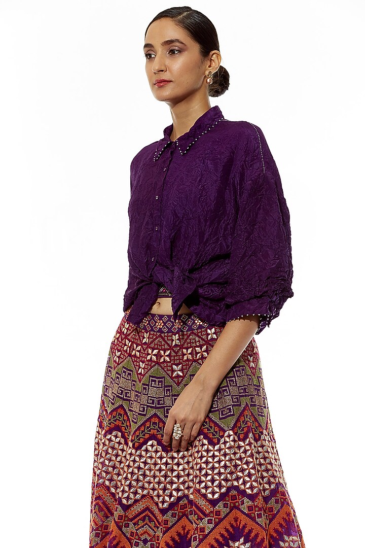 Multi-Colored Organza Gota Patti Embroidered Skirt Set by Kavita Bhartia at Pernia's Pop Up Shop