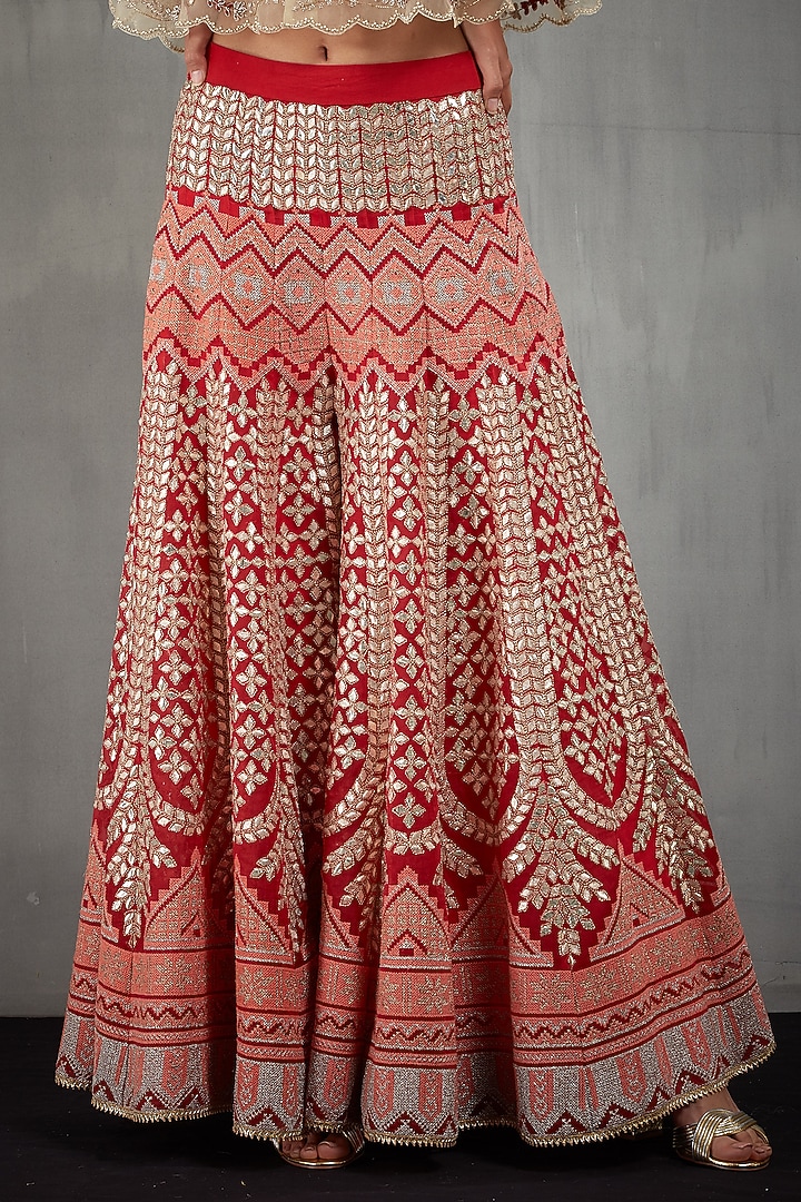 Beige & Red Embroidered Bridal Sharara Set by Kavita Bhartia at Pernia's Pop Up Shop