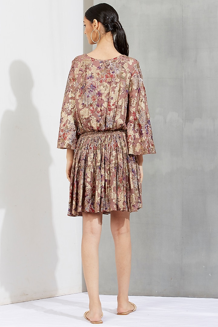 Brown Printed & Embroidered Mini Vacation Dress by Kavita Bhartia at Pernia's Pop Up Shop