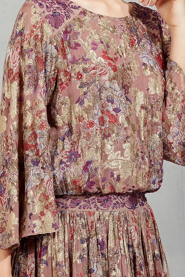 Brown Printed & Embroidered Mini Vacation Dress by Kavita Bhartia at Pernia's Pop Up Shop