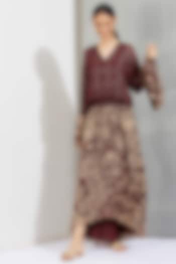 Brown Floral Printed Maxi Vacation Dress by Kavita Bhartia at Pernia's Pop Up Shop