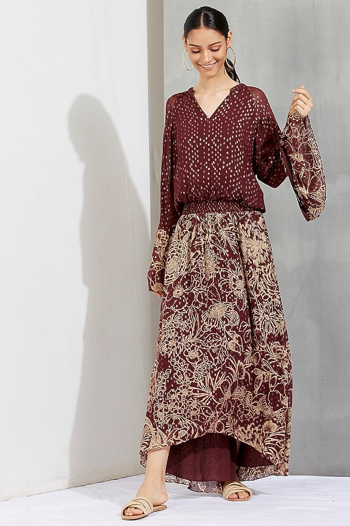 Brown Floral Printed Maxi Vacation Dress by Kavita Bhartia at Pernia's Pop Up Shop